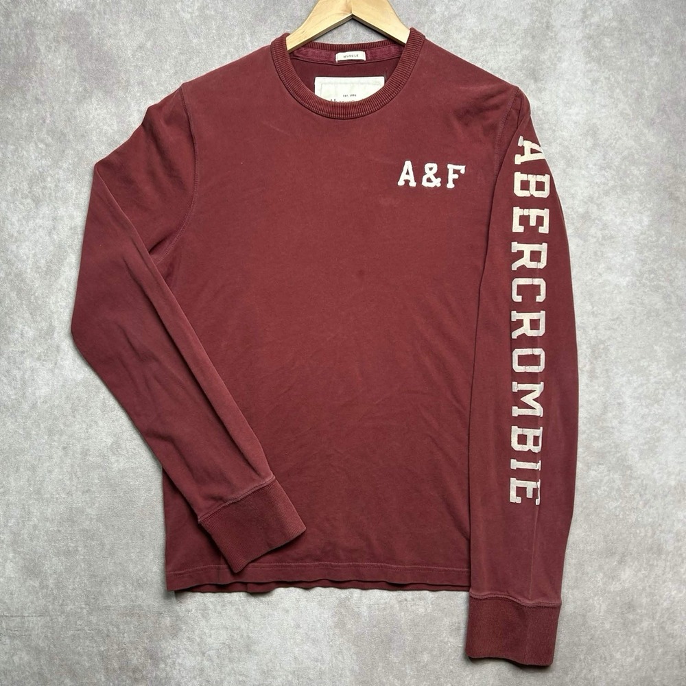 ABERCROMBIE & FITCH Y2K Vtg Long Sleeve T-shirt Muscle Mens M Maroon Spellout *